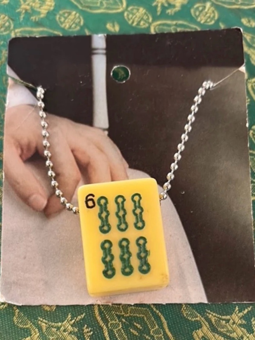 Vintage Mahjong Tile Necklace - Yellow & Green 6 NEW handmade